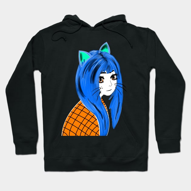 Anime Girl Pretty Blue And Orange Hoodie by GreenCowLand